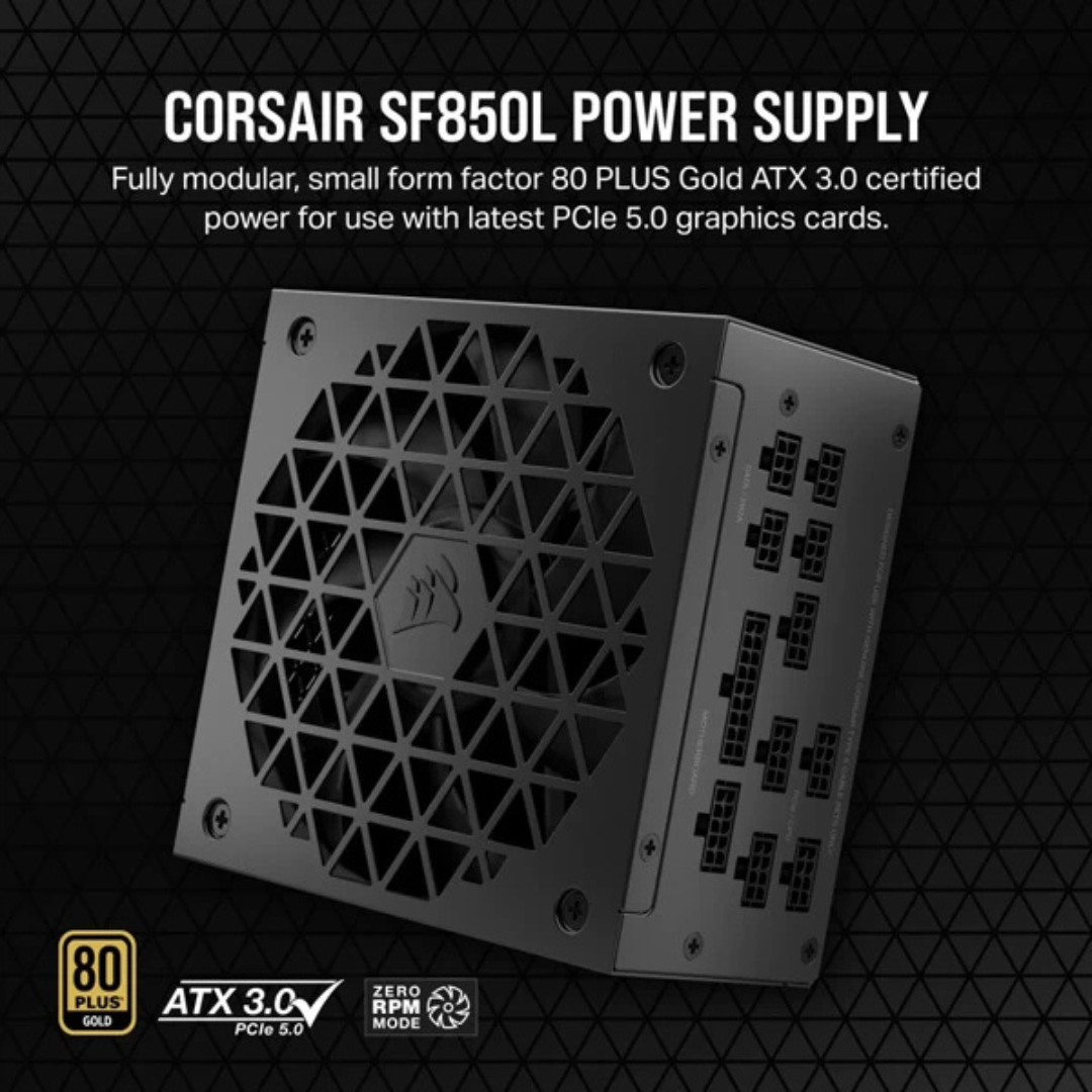 Corsair SF850L SFX SMPS - 850 Watt 80 Plus Gold Certification Fully Modular ATX 3.0 PSU with Active PFC (CP-9020245-IN)