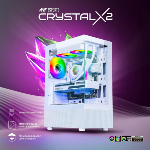 Ant Esports Crystal X2 ARGB Gaming Cabinet (Black)