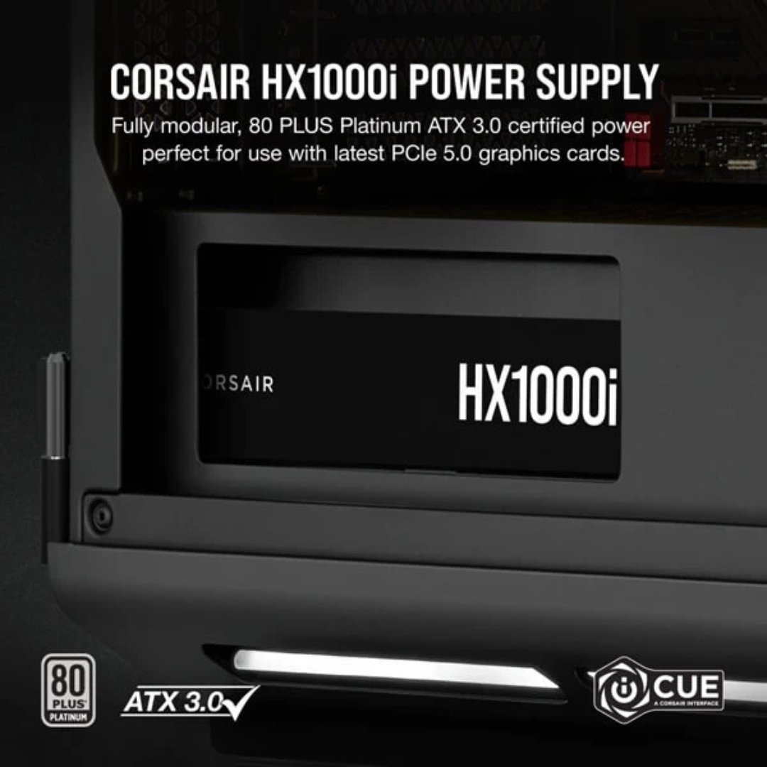 Corsair HX1000i SMPS – 1000 Watt 80 Plus Platinum Certification Fully Modular ATX 3.0 PSU with Active PFC (CP-9020259-IN)